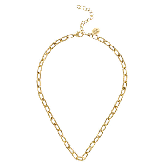 Small Gold Oblong Chain Necklace, 15 in