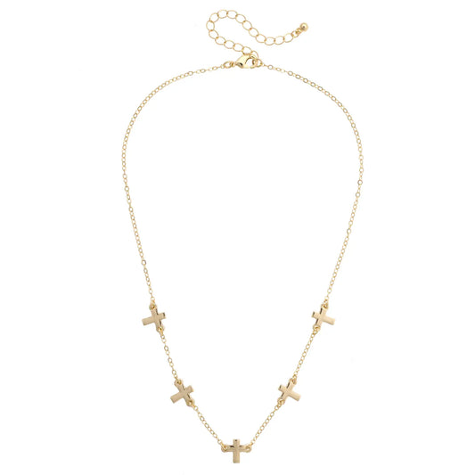 Sarah Tiny Cross Charm Necklace in Shiny Gold