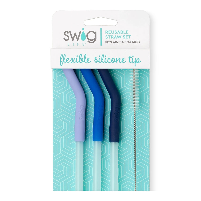 Hydrangea/Blue/Navy Reusable Straw Set (Mega Mugs)