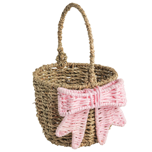 Pink Woven Bow Easter Basket