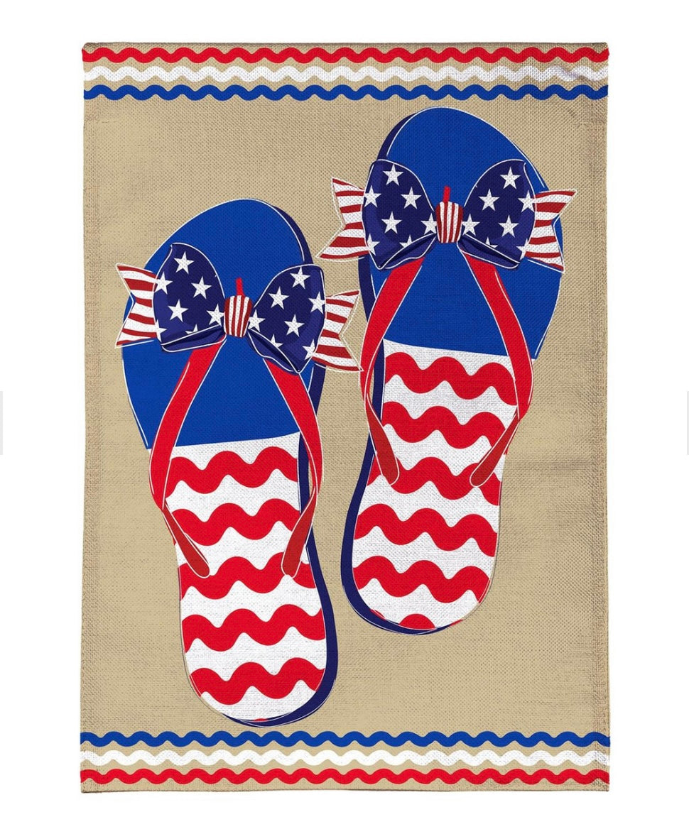 Ric Rac Patriotic Flip Flop Burlap Garden Flag