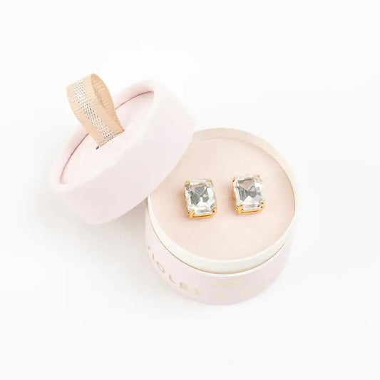 Everlyn Emerald Cut Crystal Post Earrings Crystal