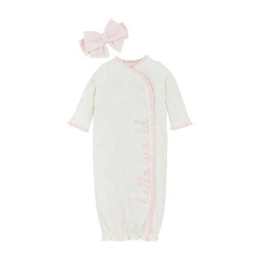 Gown, Chainstitch Pink 0-3 M