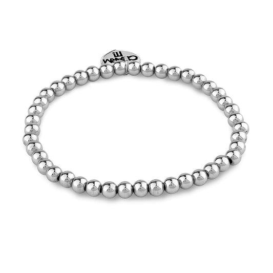 Bracelet, 4mm Silver Bead Stretch