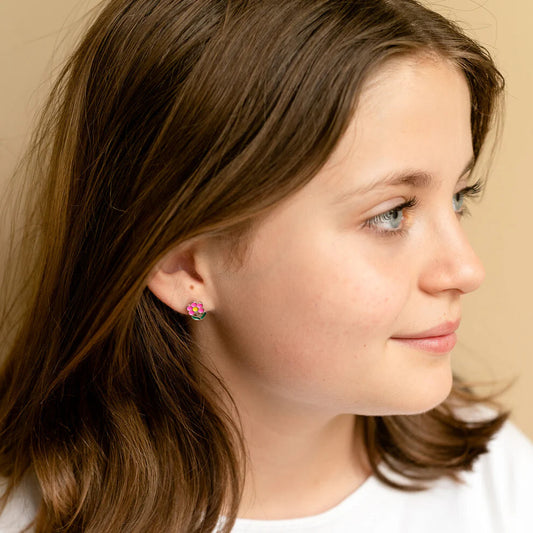 Pink Flower Post Earring