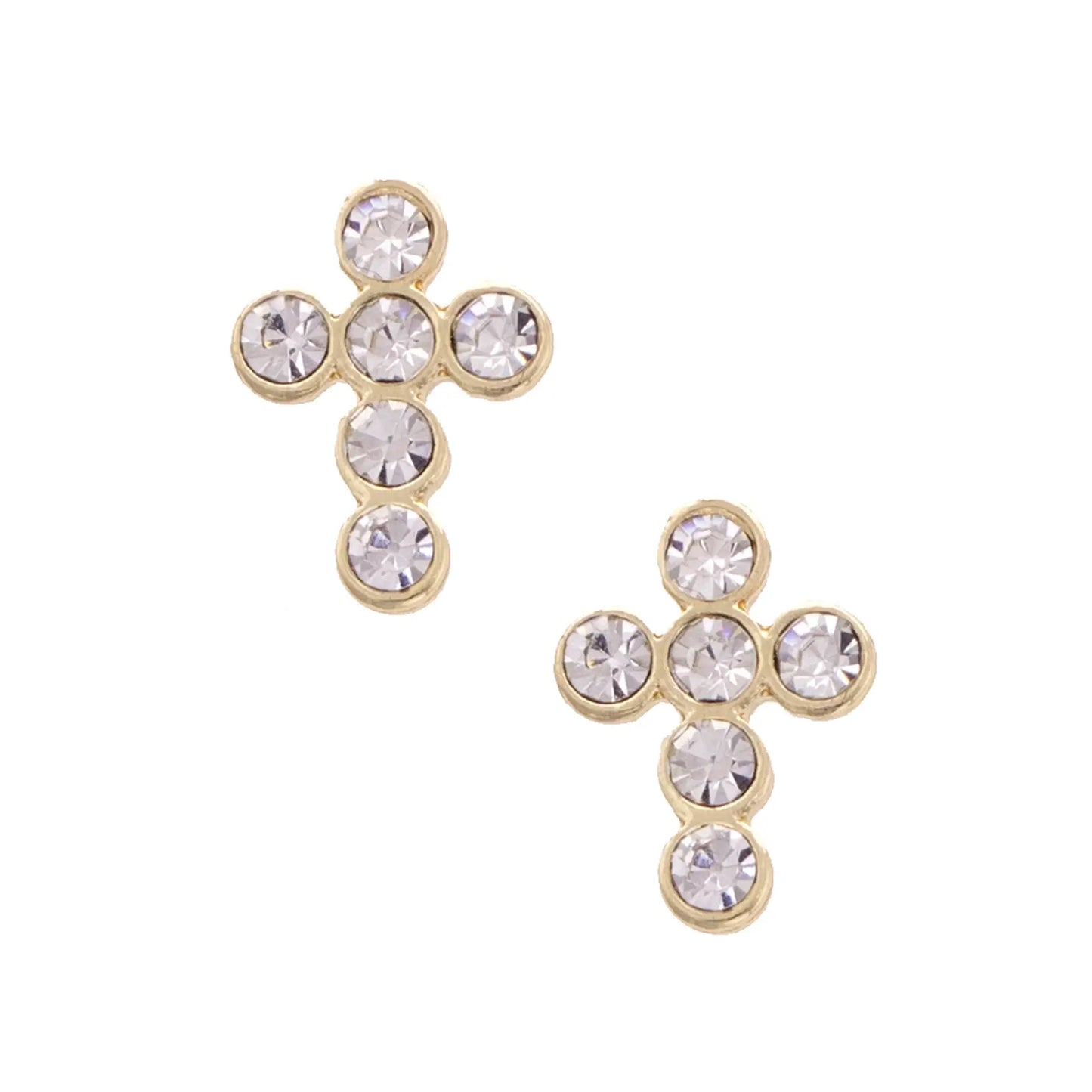 Elizabeth Pave Cross Stud Earrings in Shiny Gold