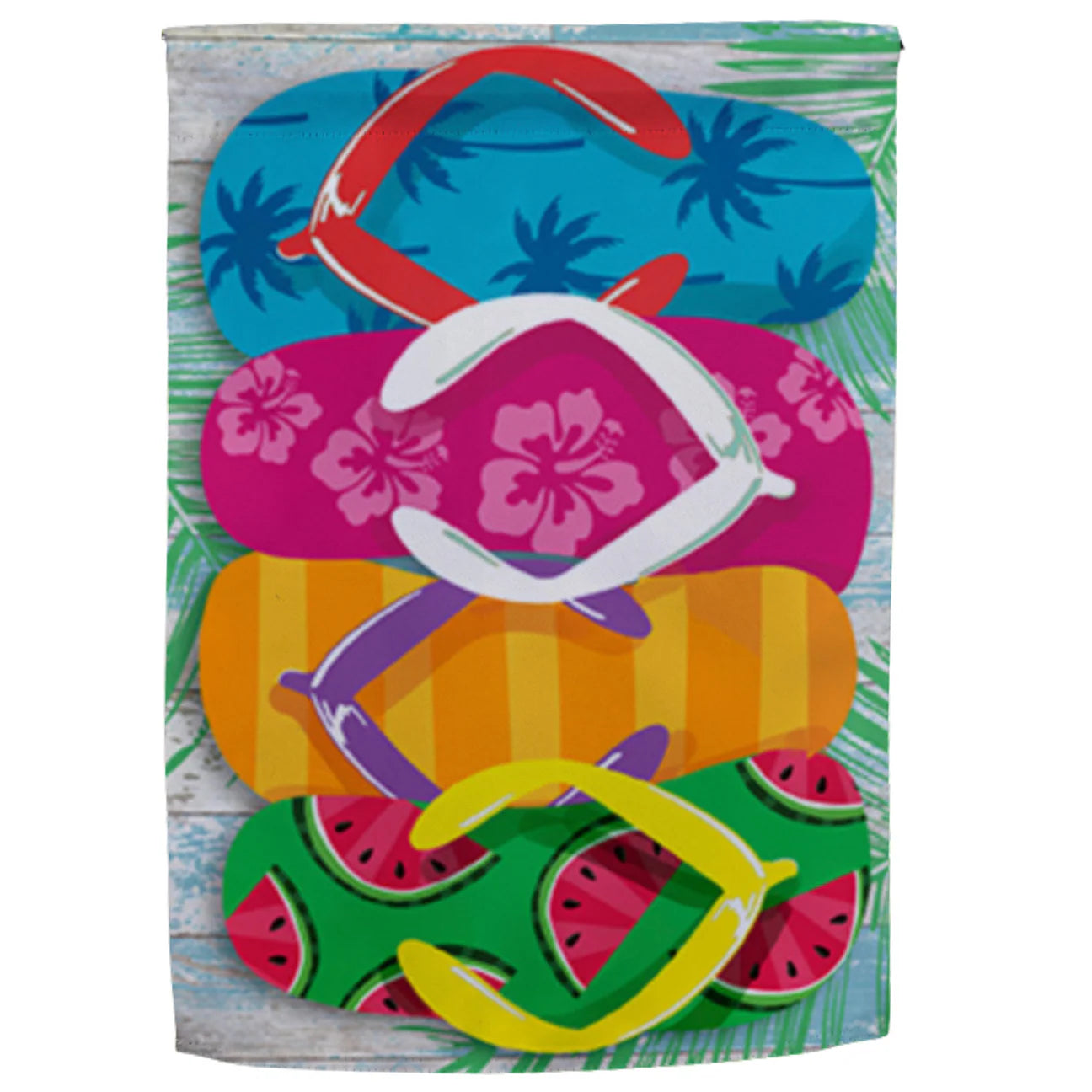Stacked Flip Flop Burlap Garden Flag