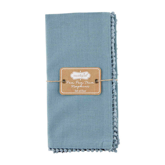 Cotton Pom Napkin Set, Dusty Blue