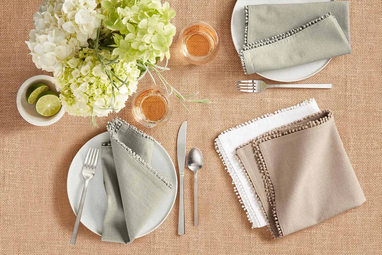 Cotton Pom Napkin Set, Gray