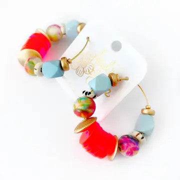 Beaded Hoop Earring - Neon Orange Garden Bead