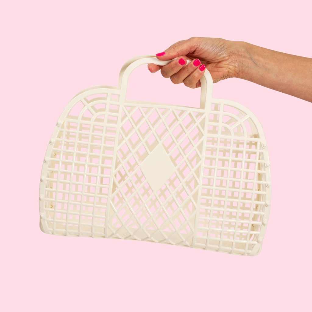 Large Retro Basket Handbag White