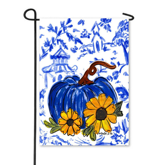 Garden Flag, Blue Willow Sunflower Pumpkin