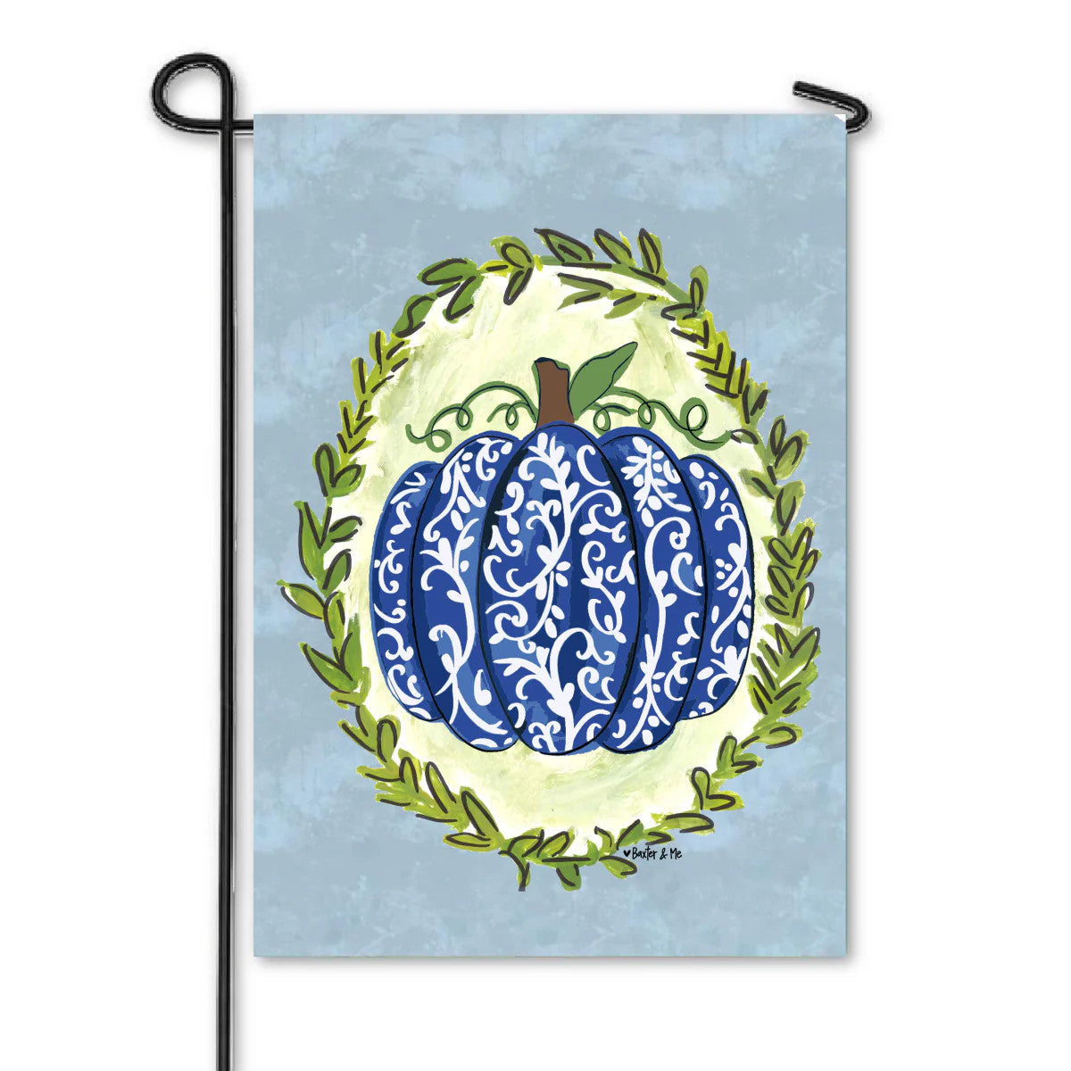 Garden Flag, Blue Chinoiserie Pumpkin