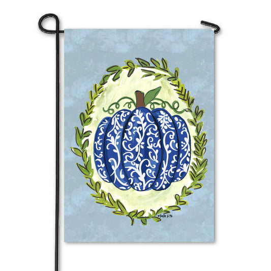 Garden Flag, Blue Chinoiserie Pumpkin
