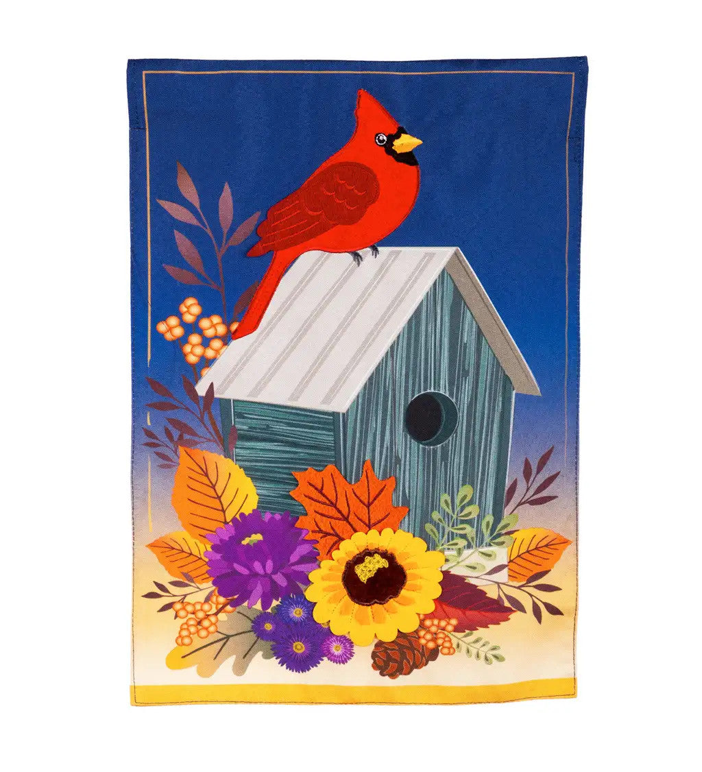 Cardinal Birdhouse Garden Linen Flag
