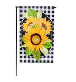 Sunflowers and Checks Garden Linen Flag