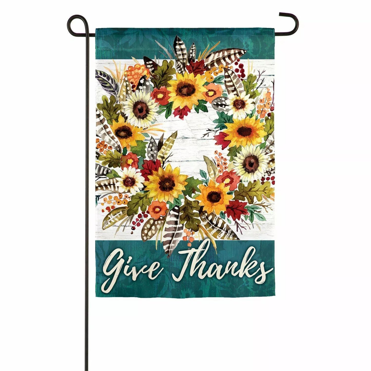 Give Thanks Wreath Garden Suede Flag