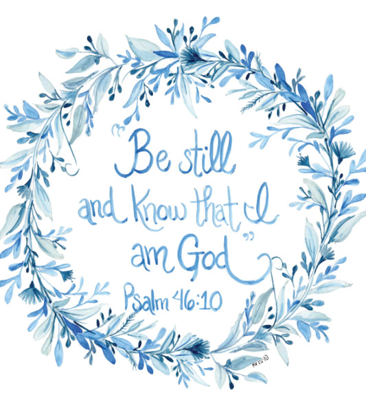 Card, Be Still Blue Wreath S507