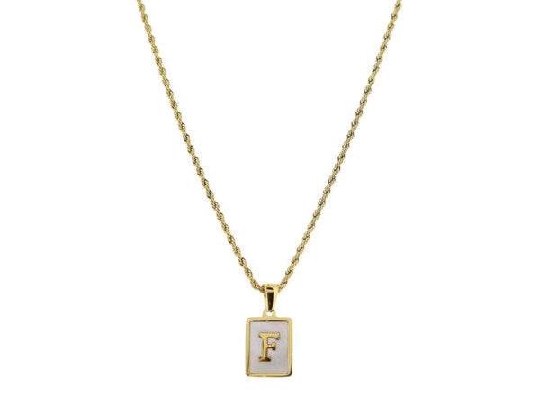 Necklace, Gold Rectangle “F” Initial