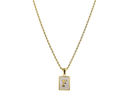 Necklace, Gold Rectangle “F” Initial