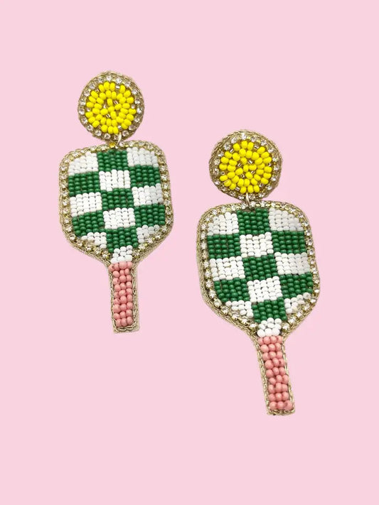 Beaded Pickleball Racket Earrings