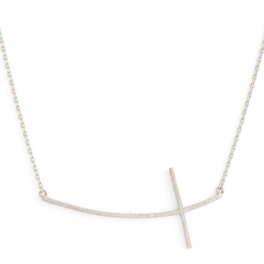 Large Brushed Side Cross Necklace, Silver