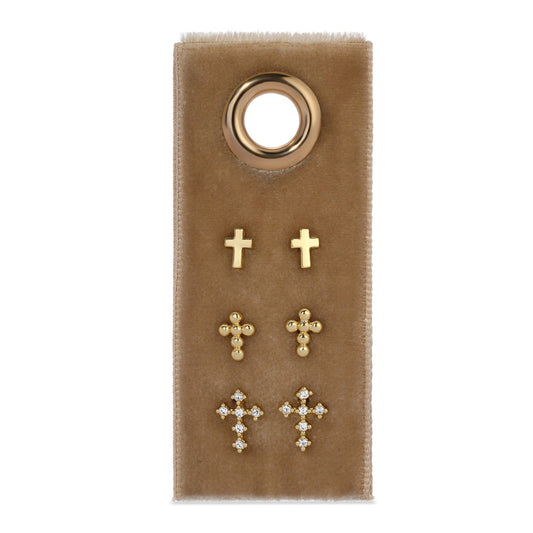 Multi Cross Velvet Set/3 Stud Gift Set, Gold