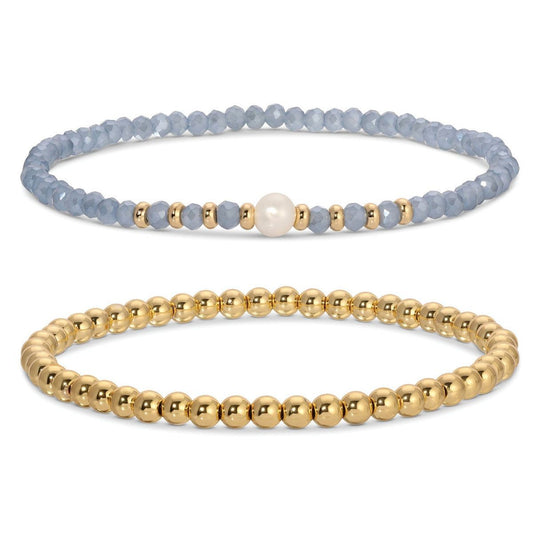 Beaded Duo Pearl Bracelet Set, Periwinkle