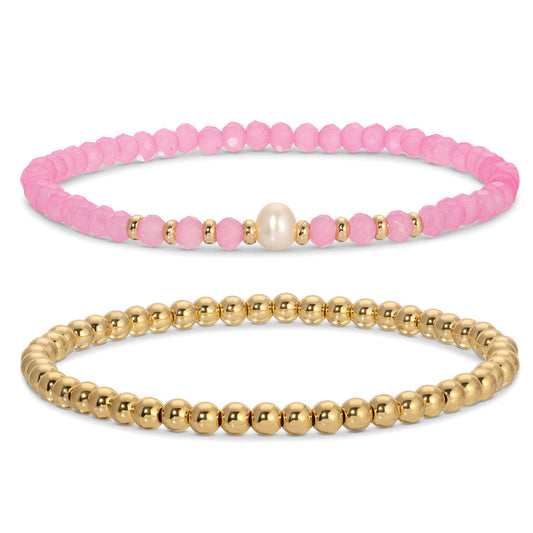 Beaded Duo Pearl Bracelet Set, Pink