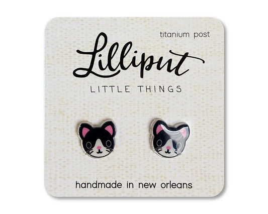 Kitty Cat Earrings, Tuxedo