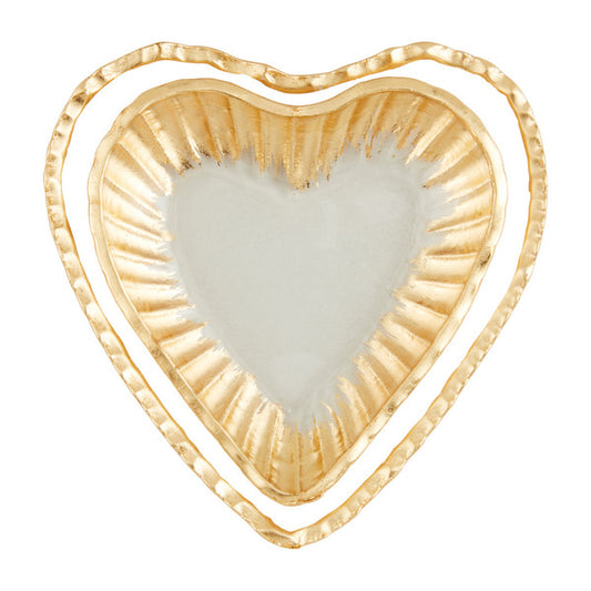 Gold Glass Heart Tidbit Tray Set