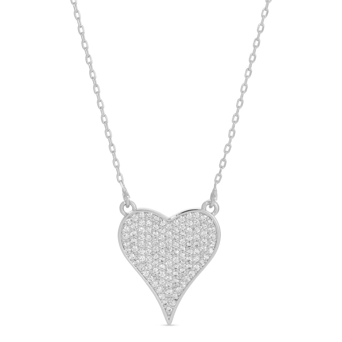 Pave Heart Necklace, Silver