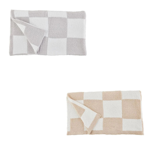 Chenille Checkered Blanket, Tan