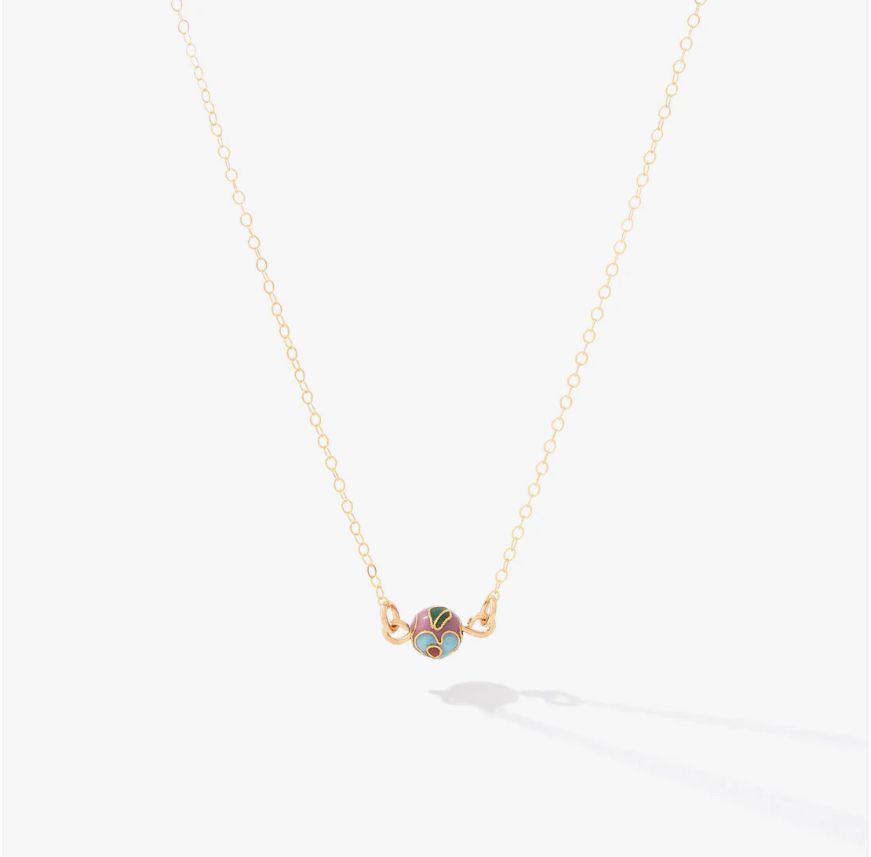 Cloisonné Necklace Gold, Plum Stone