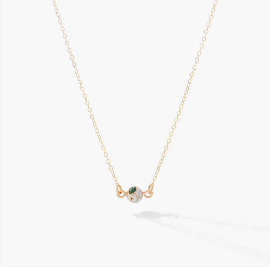 Cloisonné Necklace Gold, White Stone