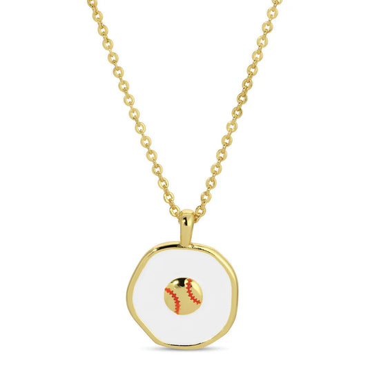 Gold Tiny Baseball Pendant, White