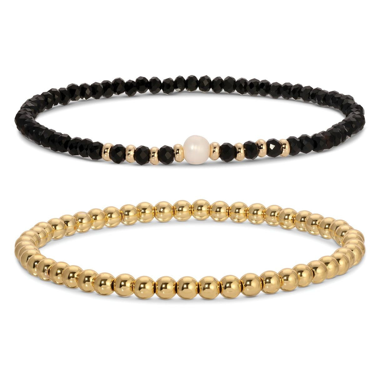 Beaded Duo Pearl Bracelet Set, Black