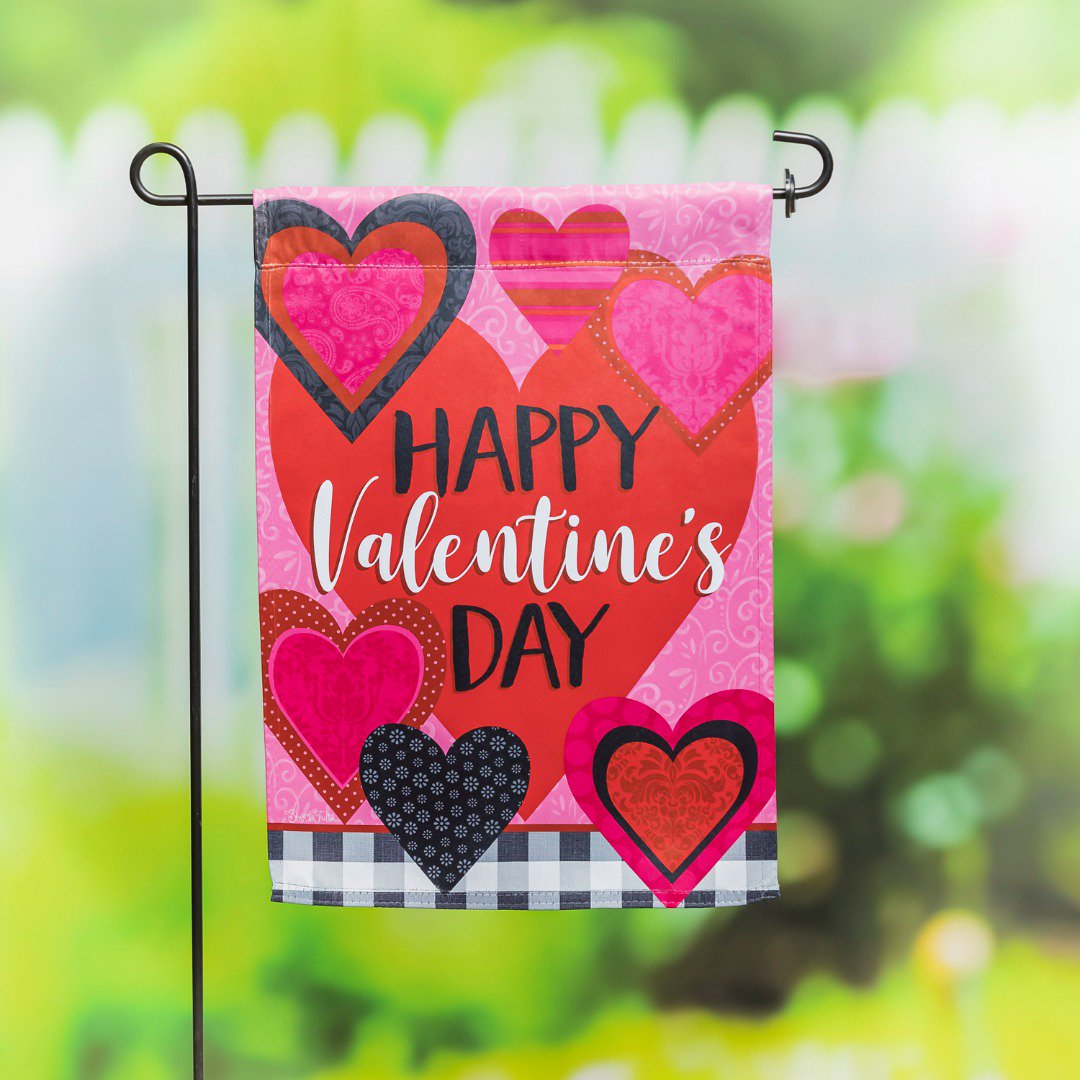 Patterned Valentine's Hearts Garden Suede Flag