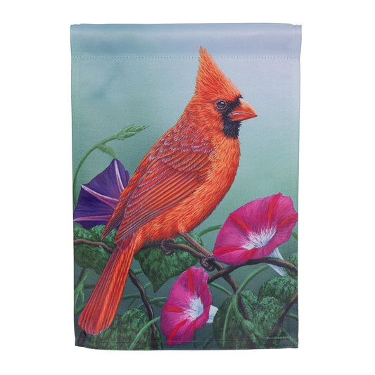 Cardinal on Morning Glory Suede Garden Flag