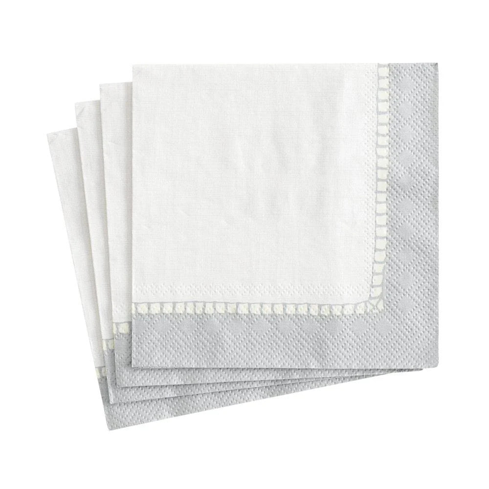 Paper Cocktail Napkins, Linen Border Silver