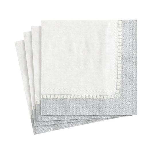 Paper Cocktail Napkins, Linen Border Silver