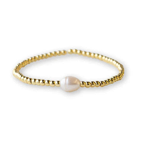 Gilded Gold Stretch Bracelet-Uno, Pearl