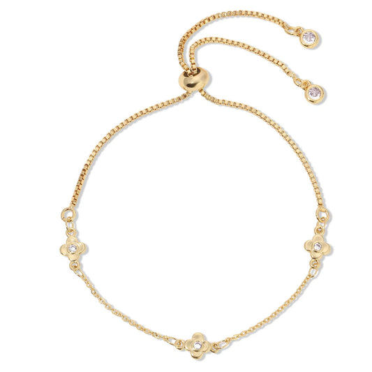 Delicate Quatrefoil Pulley Bracelet, CZ Gold