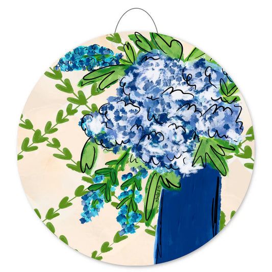 Door Hanger, Blue Floral w/Greenery