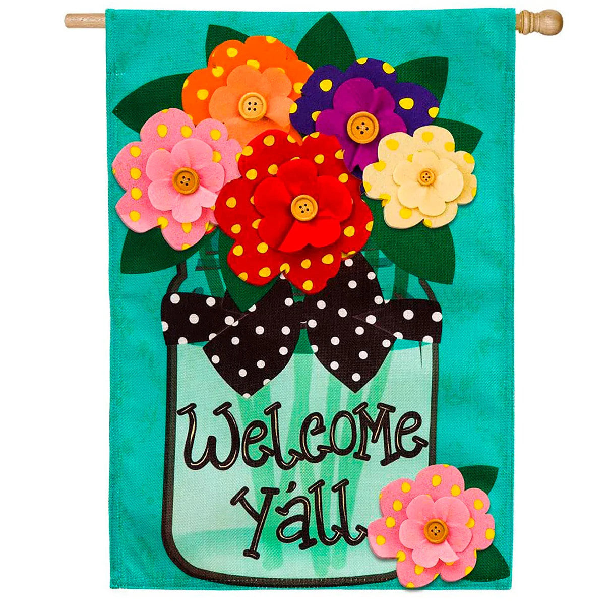 Welcome Y’all Polka Dot Garden Burlap Flag