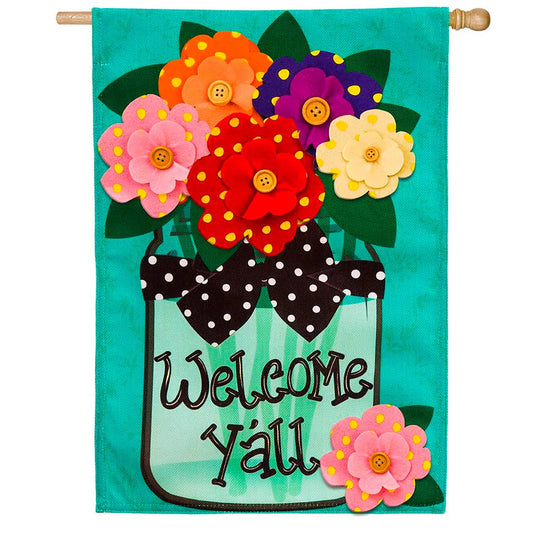 Welcome Y’all Polka Dot Garden Burlap Flag