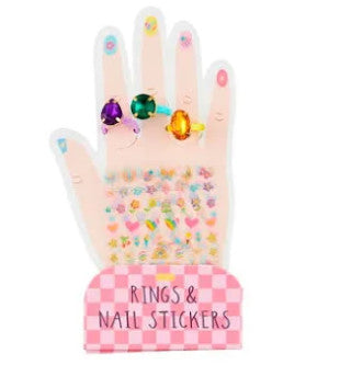 Rings & Nail Stickers Set, Pink