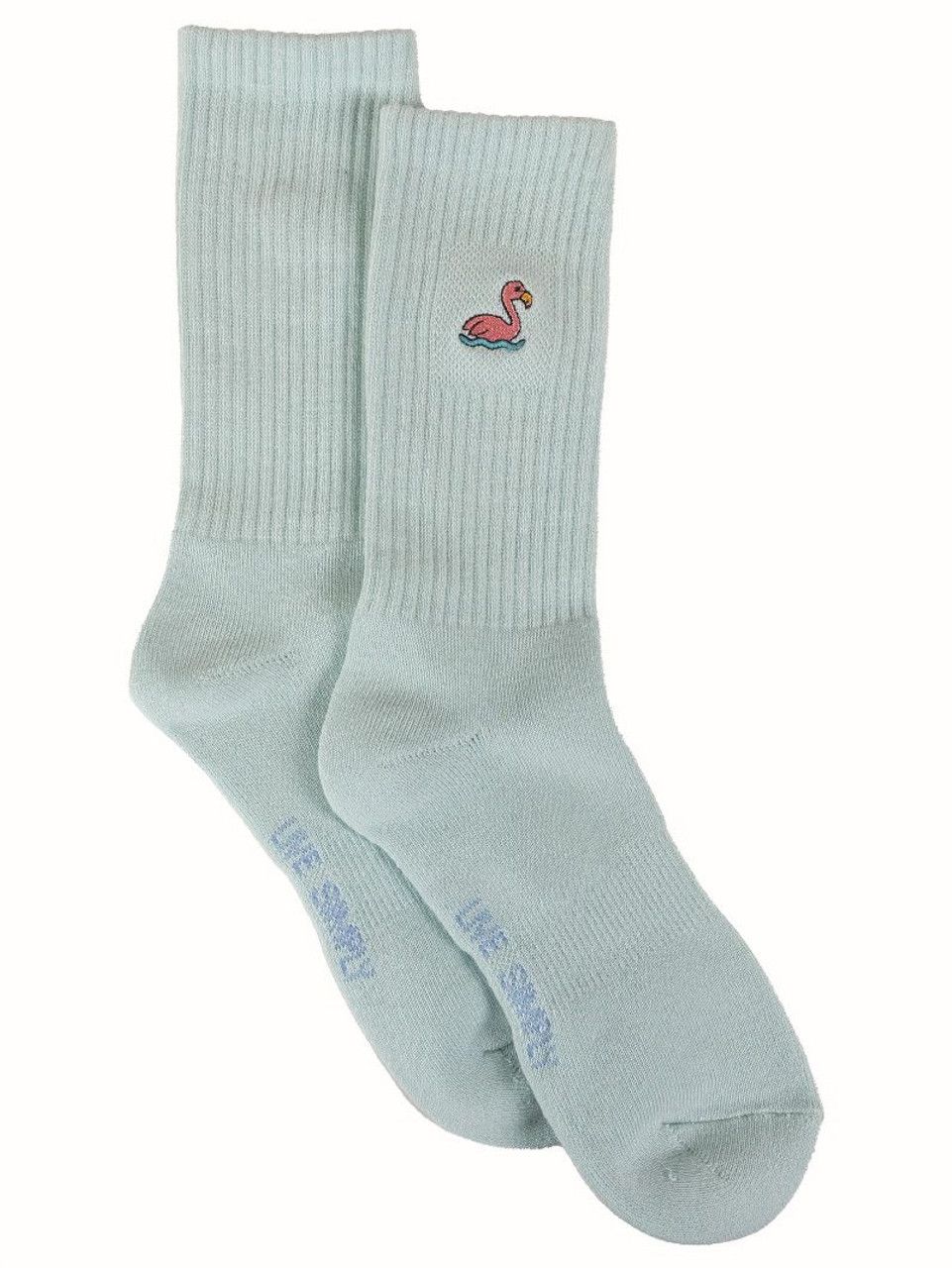 Womens Crew Sock, Embroidered Flamingo