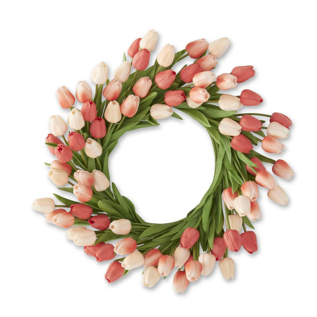 22 Inch Coral & Peach Real Touch Mini Tulip Wreath