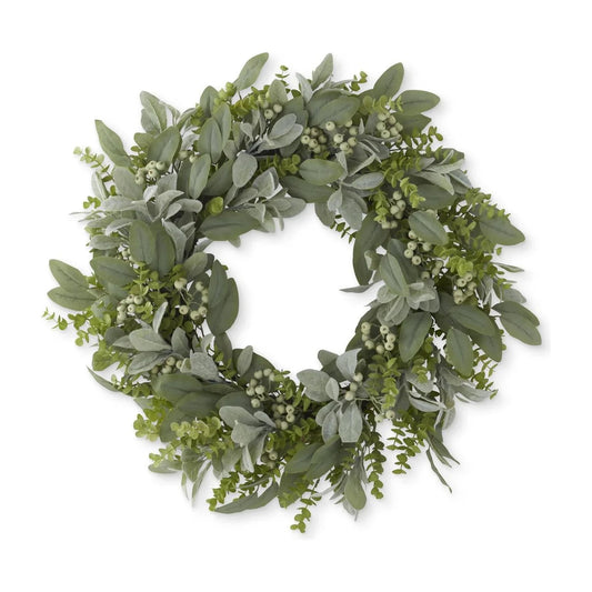 30 Inch Mixed Green Foliage w/Berries Wreath
